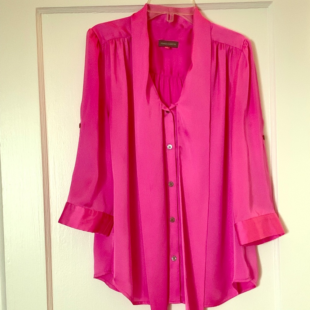 Women’s Pink Tie Neck Blouse
